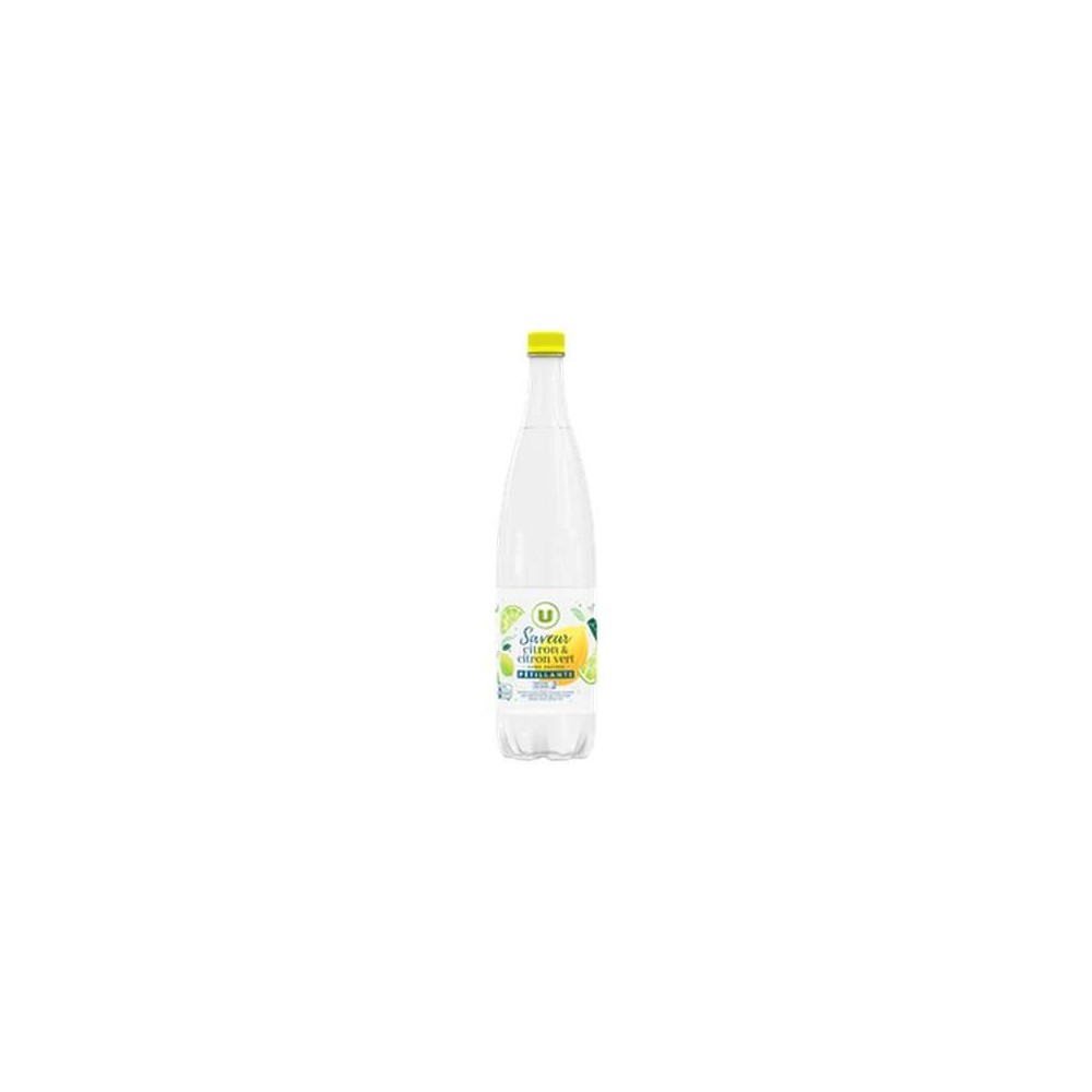 Boisson gazeuse à base d'eau minérale naturelle pétillante saveur citron et citron vert sans sucre, U (1 L)