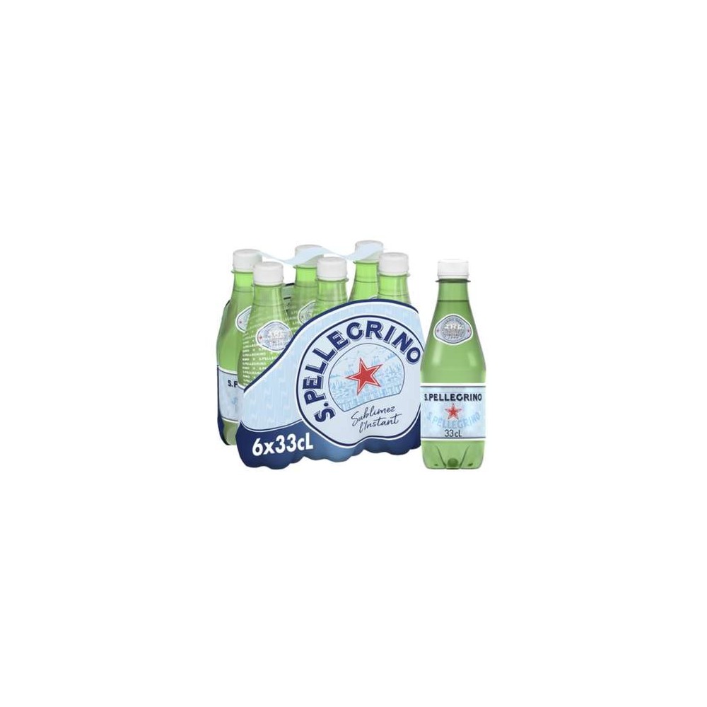 Pack d'eau minérale naturelle pétillante, San Pellegrino (6 x 33 cl)