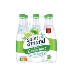 Pack d'eau minérale gazeuse aromatisée au citron vert, Saint Amand (6 x 50 cl)