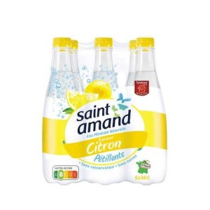 Pack d'eau minérale gazeuse aromatisée au citron, Saint Amand (6 x 50 cl)