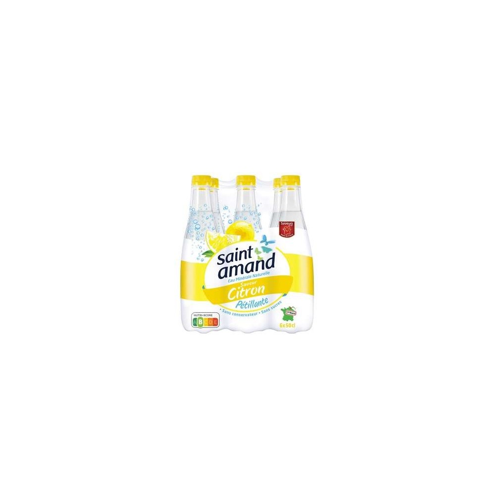 Pack d'eau minérale gazeuse aromatisée au citron, Saint Amand (6 x 50 cl)