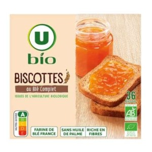 Biscottes au blé complet BIO, U BIO (x 36, 300 g)