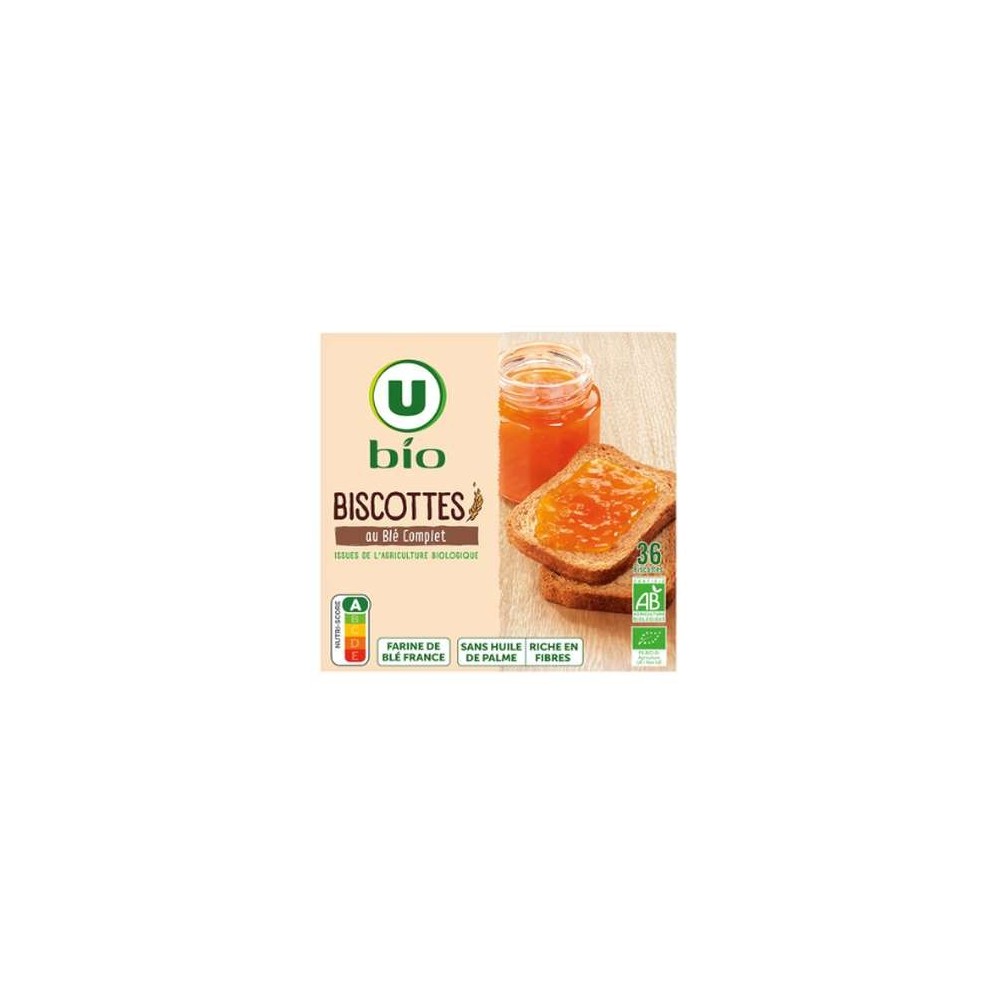 Biscottes au blé complet BIO, U BIO (x 36, 300 g)