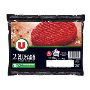 U
Steak haché 15% matière grasse VBF, U (2 x 130 g)