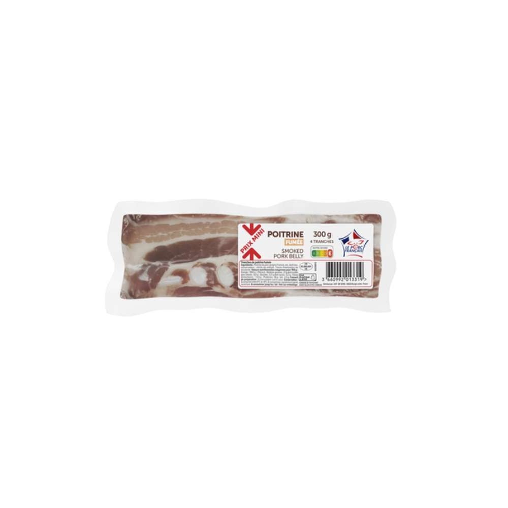 Prix Mini
Poitrine de porc fumée, Prix Mini (4 tranches, 300 g)