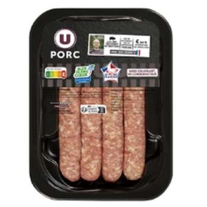 Chipolatas sans colorant, U (x 4, 220 g)