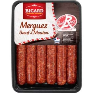 Merguez Label Rouge boeuf et mouton, Bigard (x 6, 330 g)