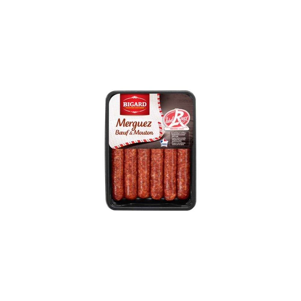 Merguez Label Rouge boeuf et mouton, Bigard (x 6, 330 g)