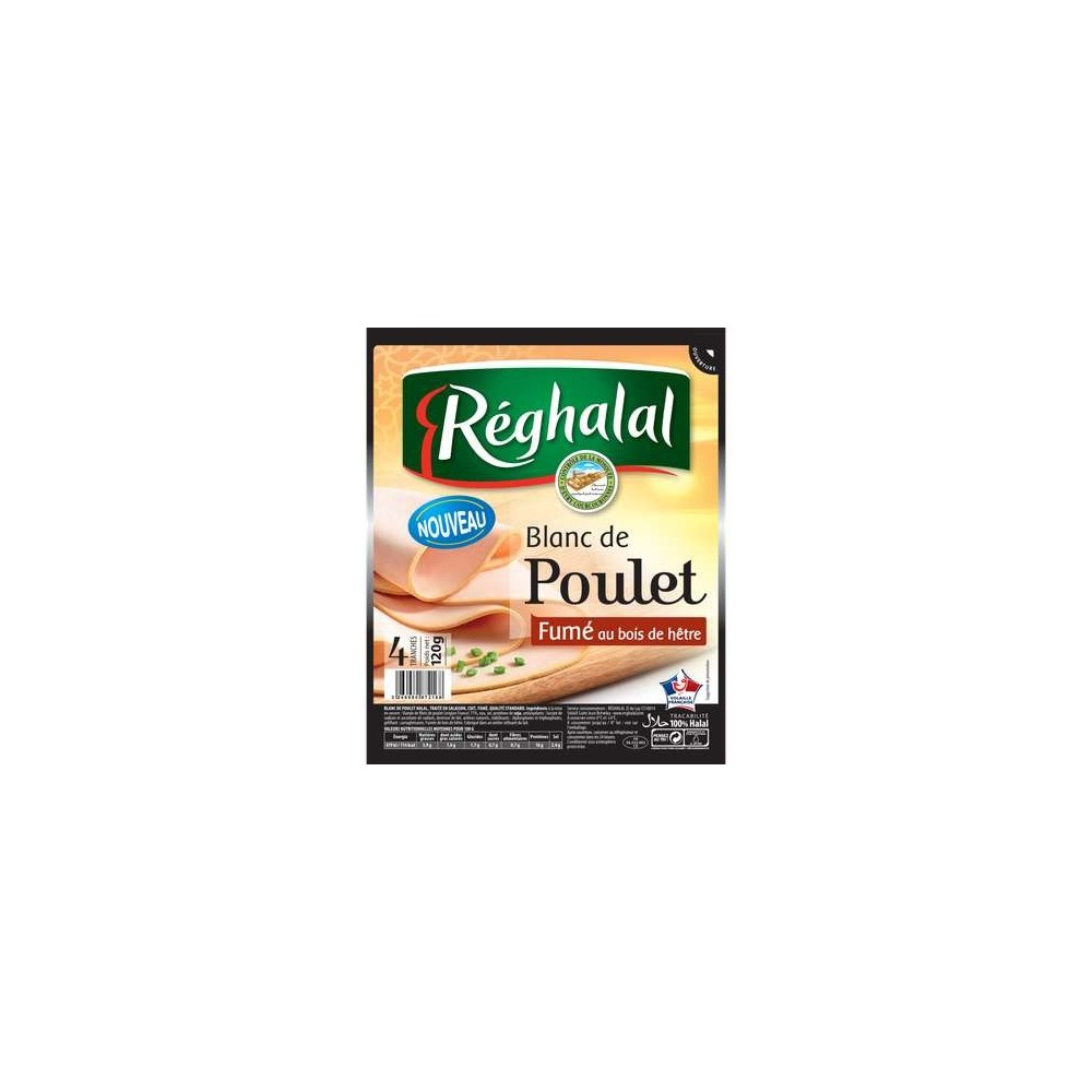 Blanc de poulet fumé halal, Reghalal (4 tranches,120 g)