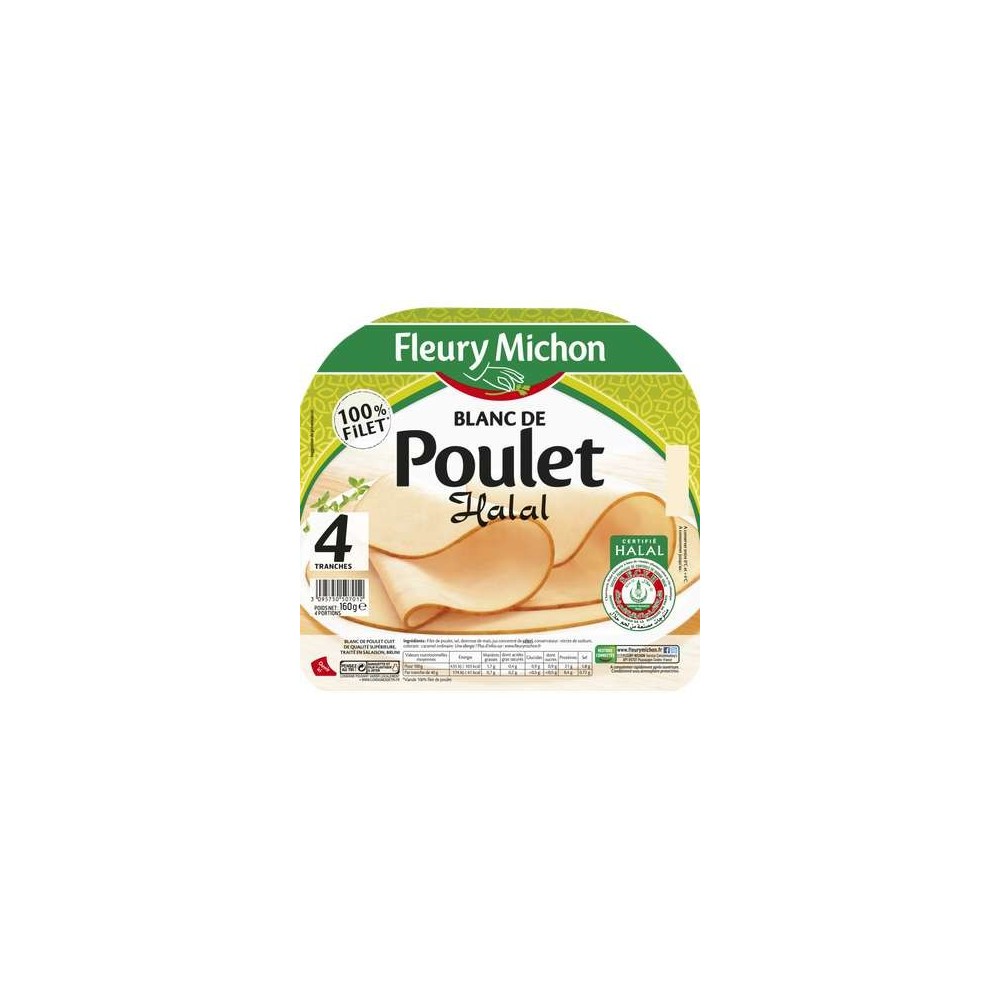 Blanc de poulet Halal doré au four, Fleury Michon (4 tranches, 160 g)