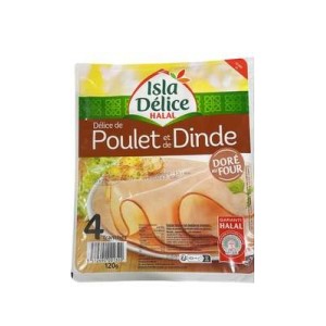 Délice de poulet et de dinde doré au four halal, Isla Delice (4 tranches, 120 g)