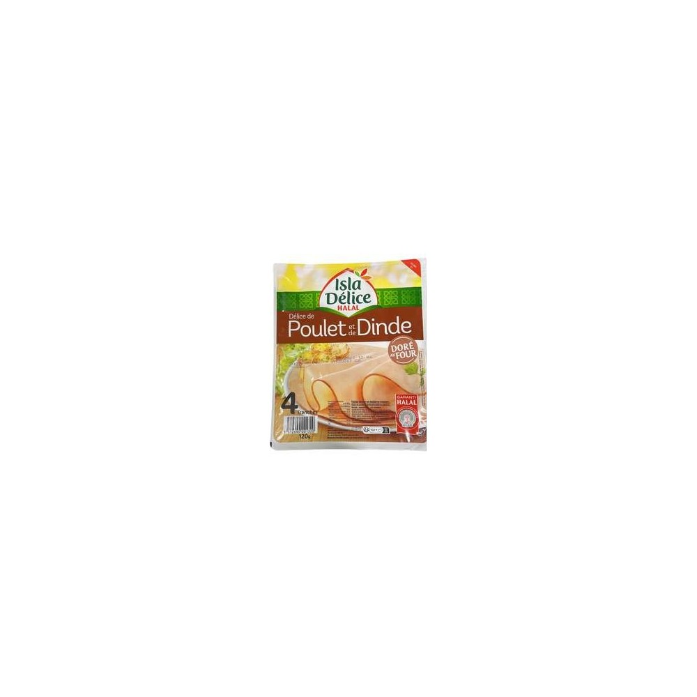 Délice de poulet et de dinde doré au four halal, Isla Delice (4 tranches, 120 g)