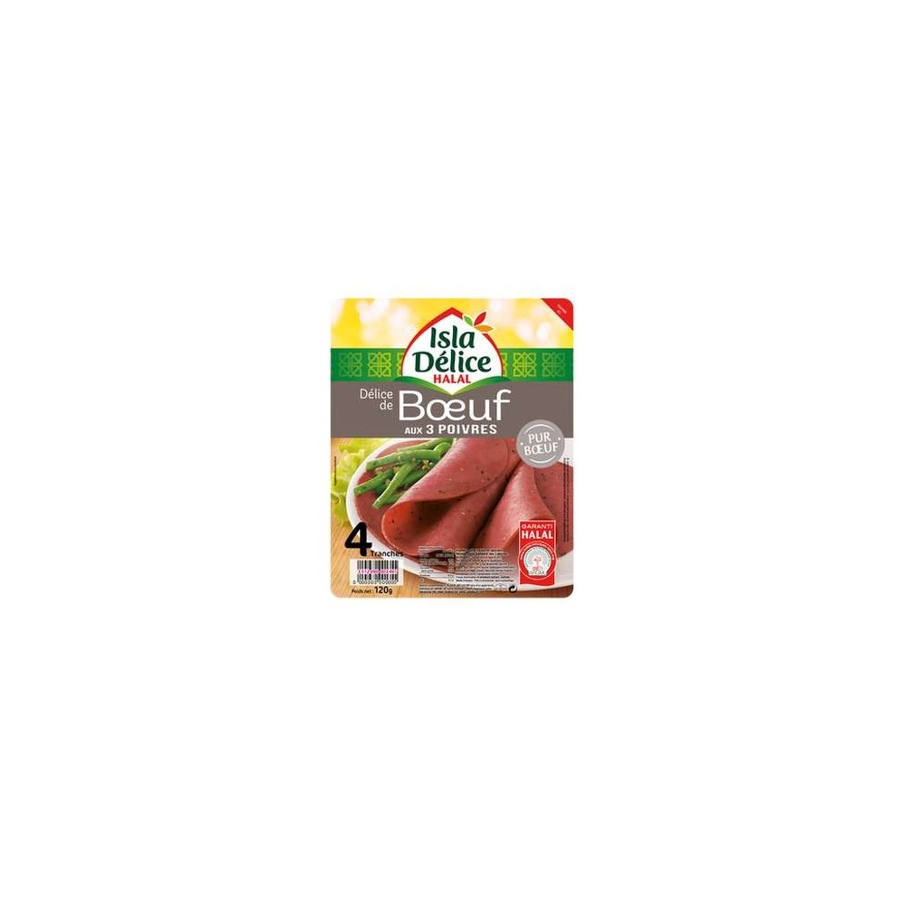 Délice de boeuf aux 3 poivres halal Isla Delice (4 tranches, 120 g)