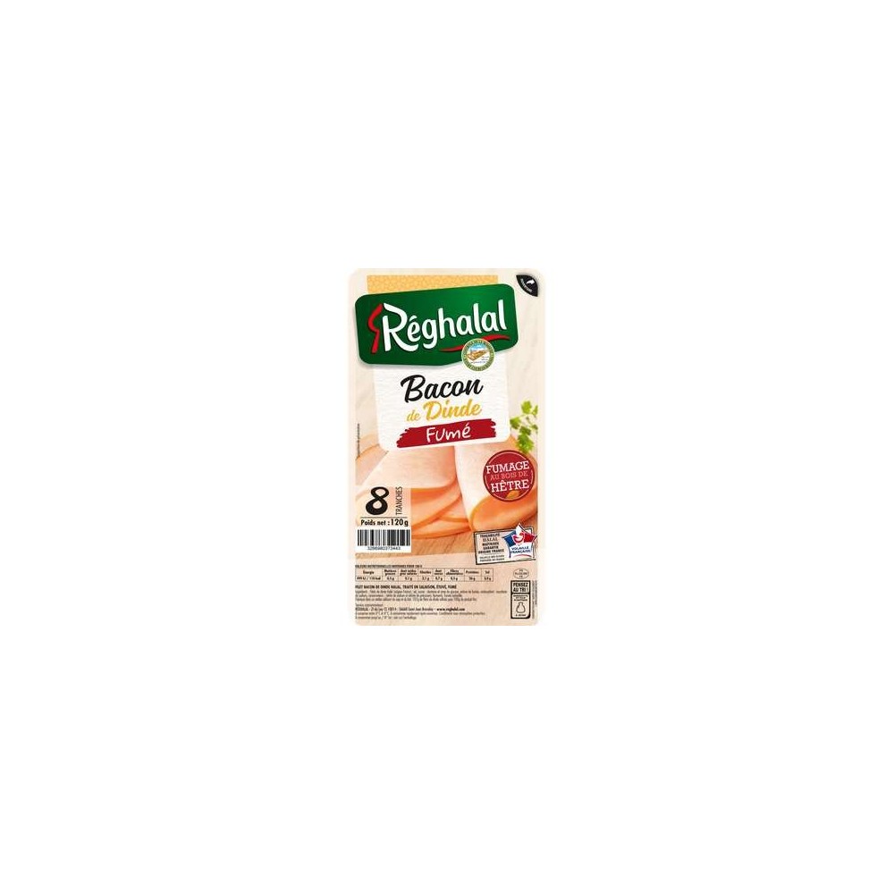 Bacon de dinde fumé, Reghalal (x 8 tranches, 120 g)