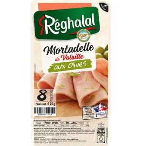 Mortadelle de volaille aux olives Halal, Reghalal (8 tranches, 120 g)