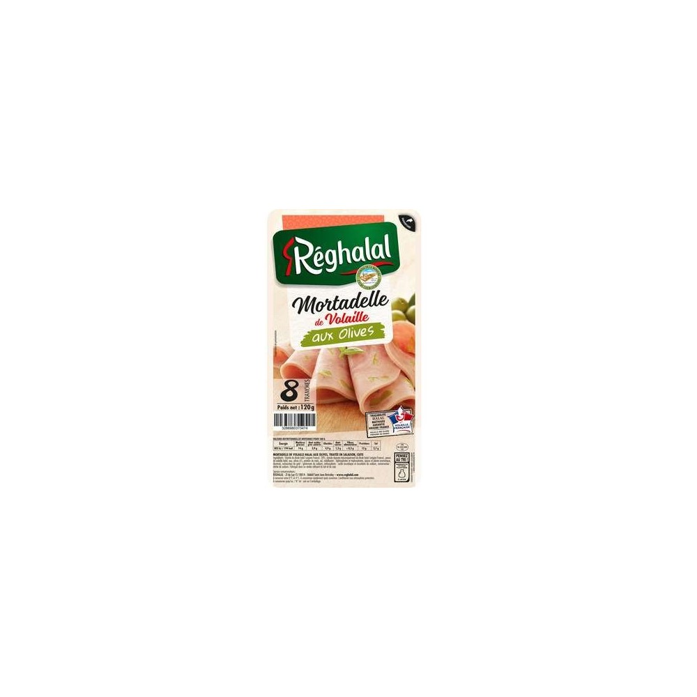 Mortadelle de volaille aux olives Halal, Reghalal (8 tranches, 120 g)