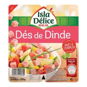 Dés de dinde nature halal, Isla Delice (2 x 100 g)