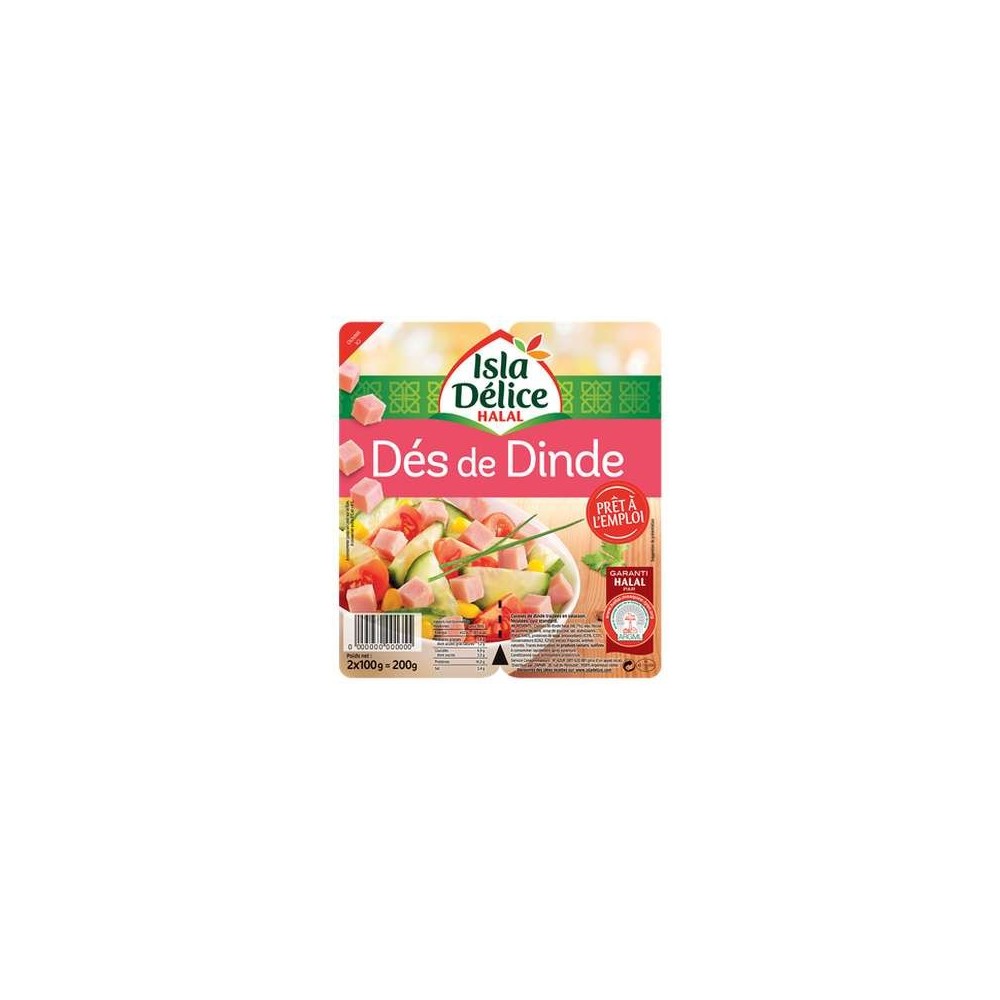 Dés de dinde nature halal, Isla Delice (2 x 100 g)
