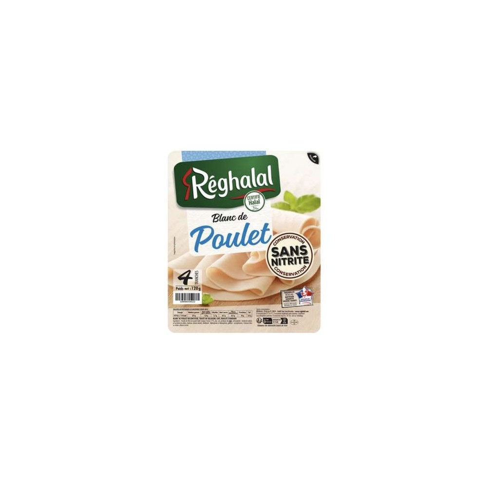Reghalal
Blanc de poulet sans nitrite, Reghalal (x 4 tranches, 120 g)