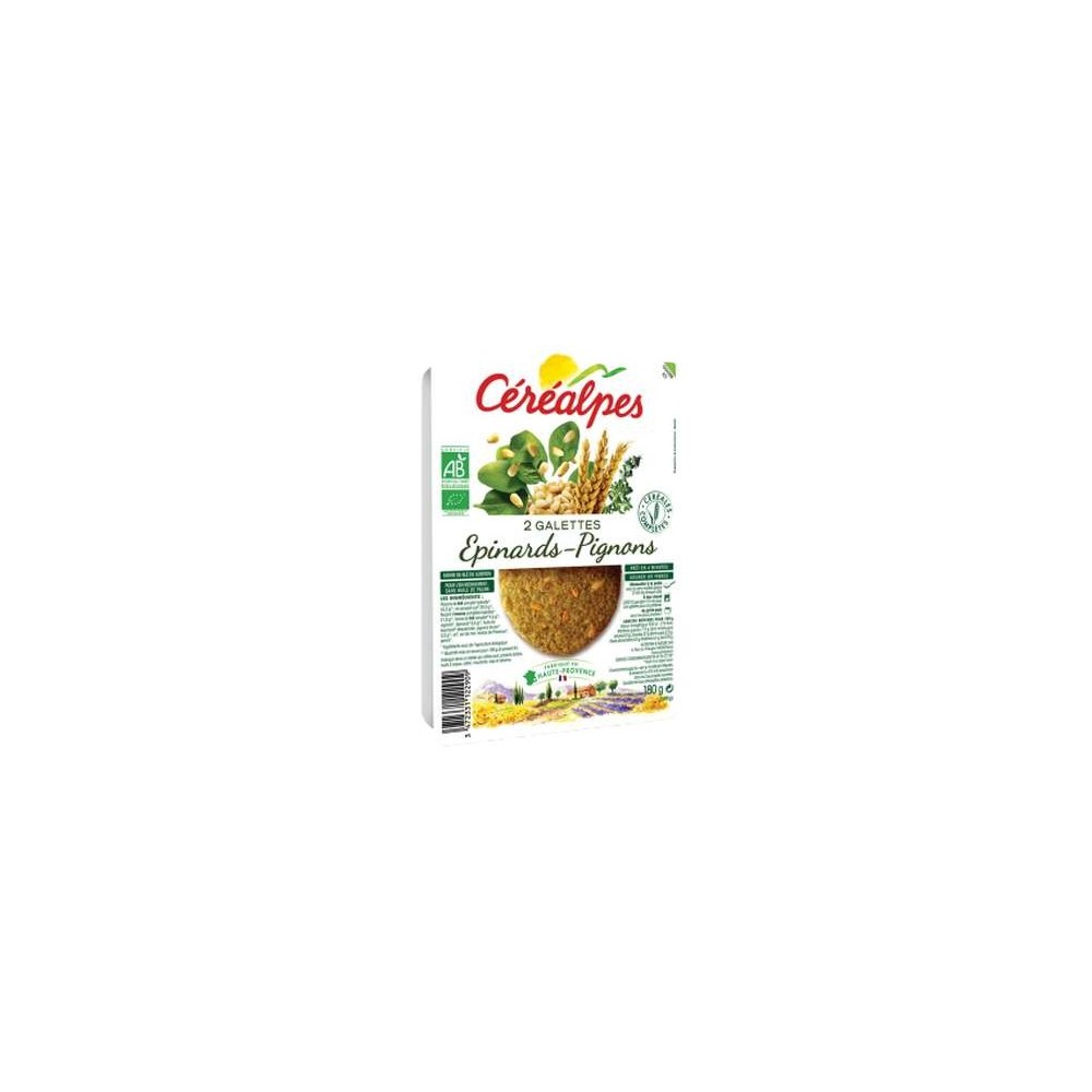 Galettes de céréales épinards et pignons BIO, Céréalpes (x 2, 180 g)