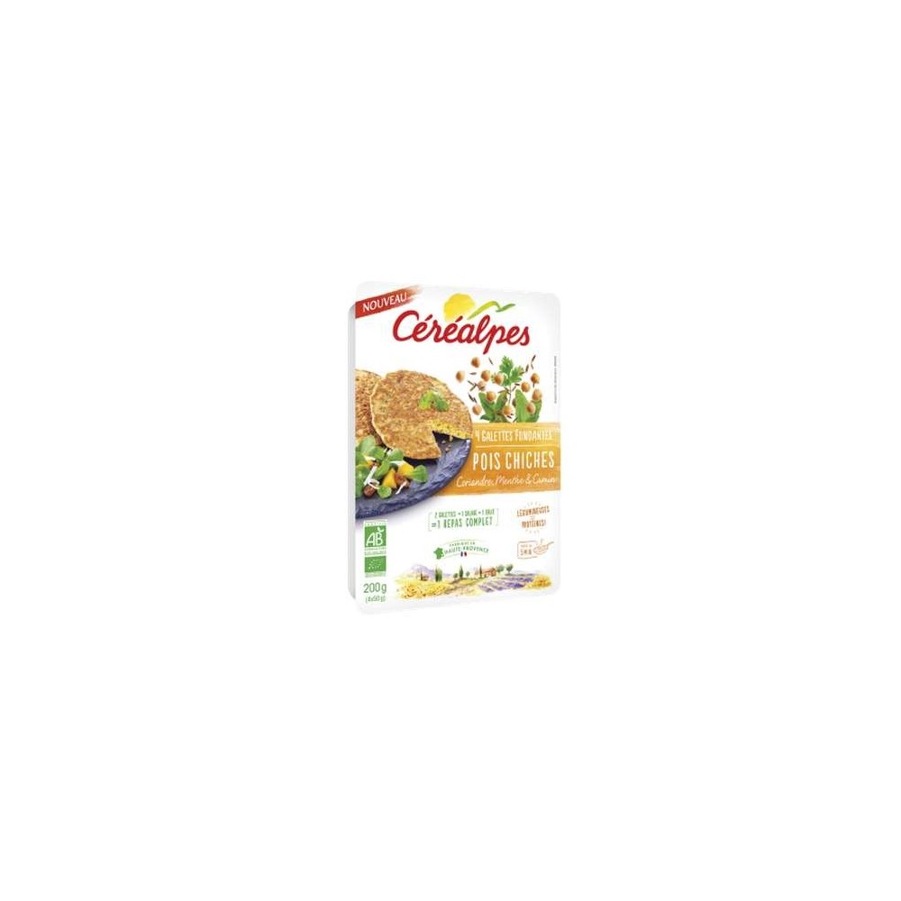 Galettes fondantes pois chiches, coriandre, menthe et cumin BIO, Céréalpes (x 4, 200 g)