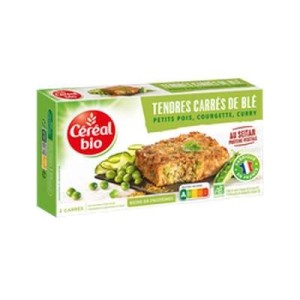 Tendres carrés de blé seitan, petit pois, curry et courgettes BIO, Céréal Bio (200 g)