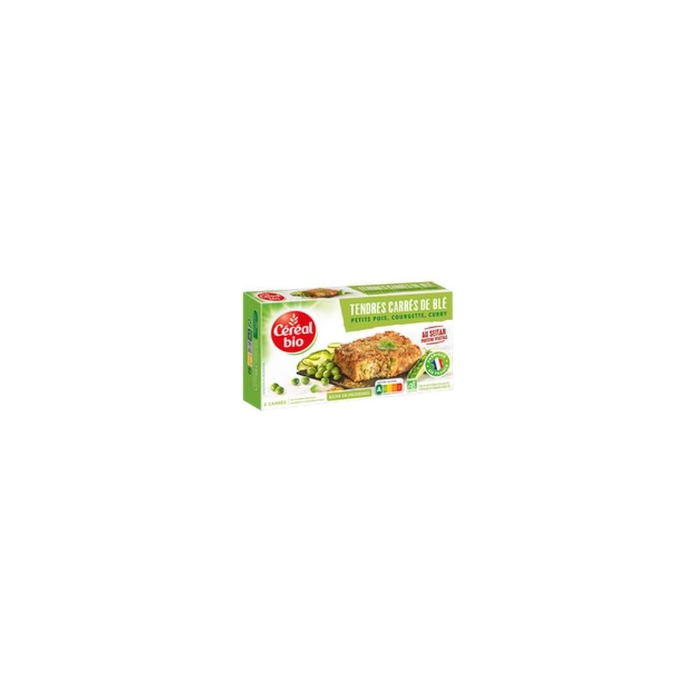 Tendres carrés de blé seitan, petit pois, curry et courgettes BIO, Céréal Bio (200 g)