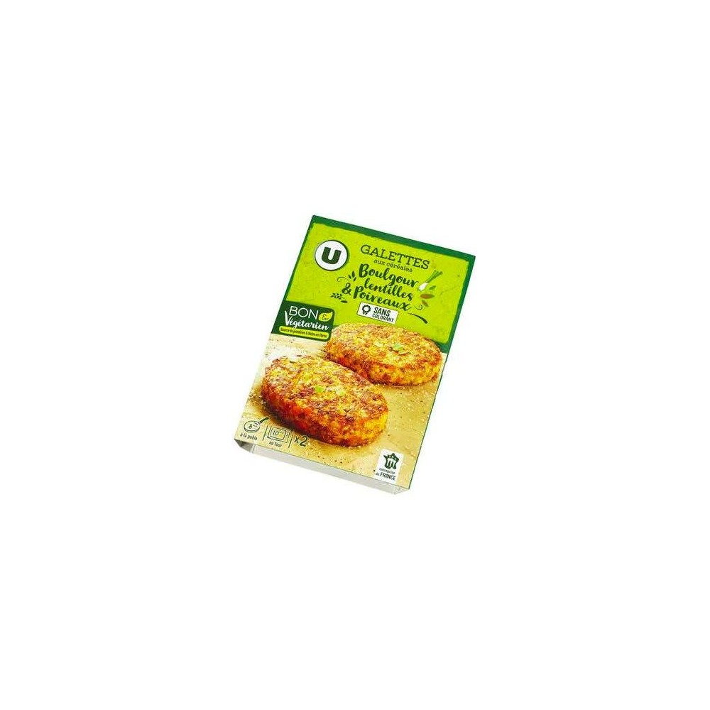 U Bon & Vegetarien
Galettes céréales boulgour, lentilles et poireaux, U Bon & Végétarien (200 g)